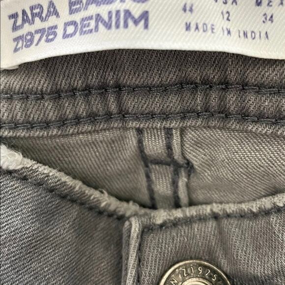 ZARA Jeans Womens Size 12 Gray Mid Rise Ankle Embroidered Flowers Stretchy - Picture 12 of 12